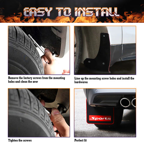 Front&Rear Sports Splash Guards Soft Rubber Mud Guard Universal Fit for Car 4PCS