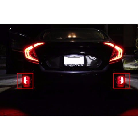 JDM Add-on LED Rear Bumper Reflector Lights for Honda Civic Sedan/Coupe 2016-2019, Function as Tail Brake Light Rear Fog Lamp