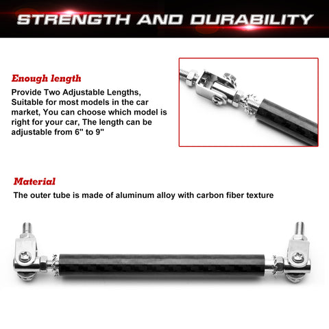 Carbon Fiber Look Adjust 6"-9" Alloy Bumper Splitter Rod Strut Tie Support Bars