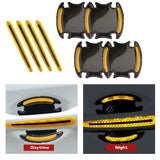Car Side Door Marker Rearview Mirror Edge & Door Handle Protector Guard Cover Warning Sticker Set, Carbon Fiber Pattern w/ Reflective Safety Strip (Yellow)