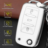 Key Fob Cover for VW Volkswagen Golf GTI Passat Beetle Tiguan Polo EOS Jetta MK1-MK6 3 Buttons,Soft TPU Full Protection Key Shell Case Smart Remote Entry,White
