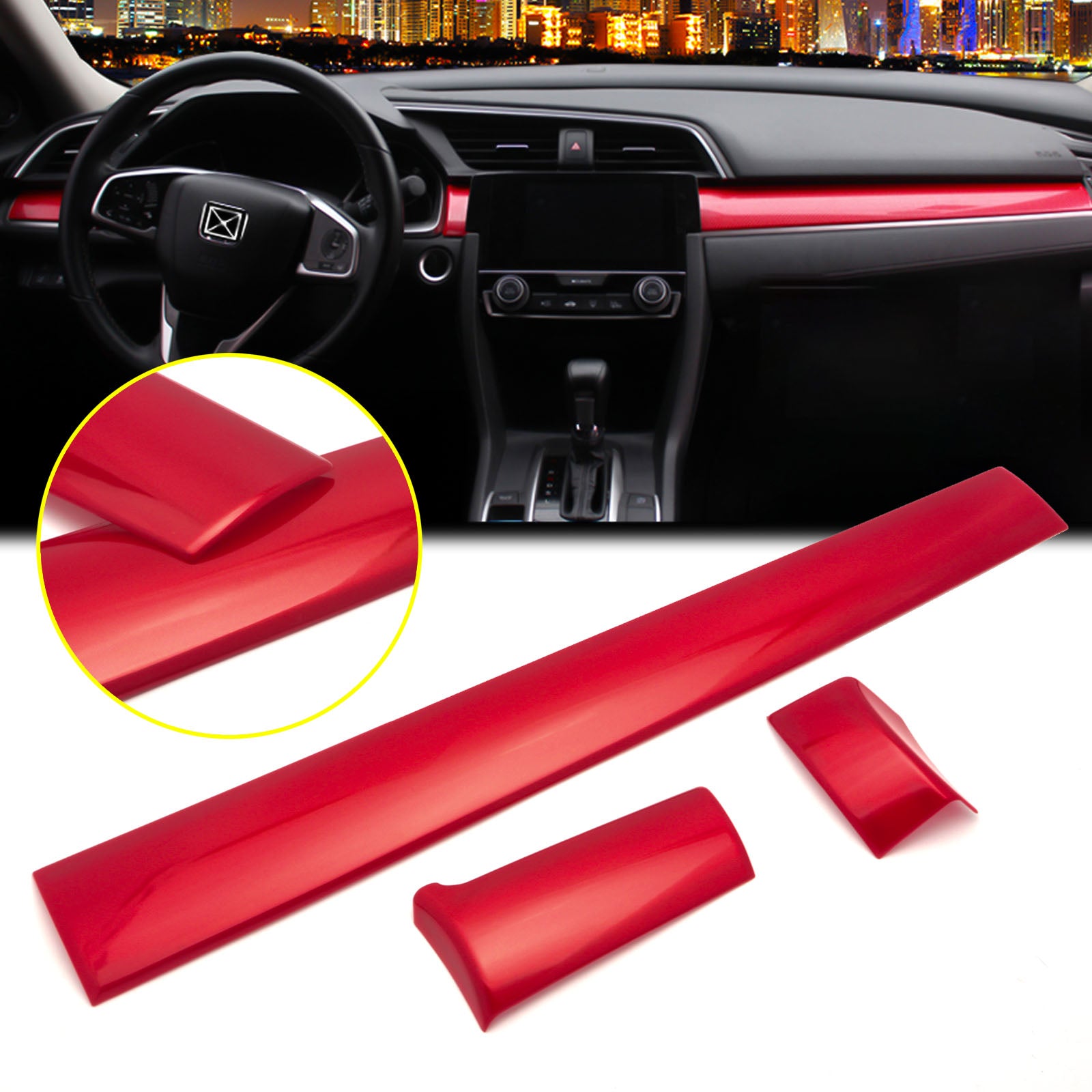 Red Interior Center Console Dashboard Stripe Cover Trim for 10th