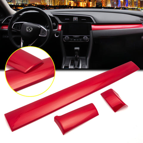 Red Interior Center Console Dashboard Stripe Cover Trim for 10th Gen Honda Civic 2016 2017 2018 2019 2020