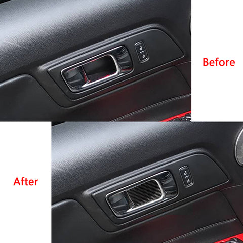 2pcs Genuine Carbon Fiber Car Interior Door Handle Bowl Panel Cover Trim for Ford Mustang 2015-2019