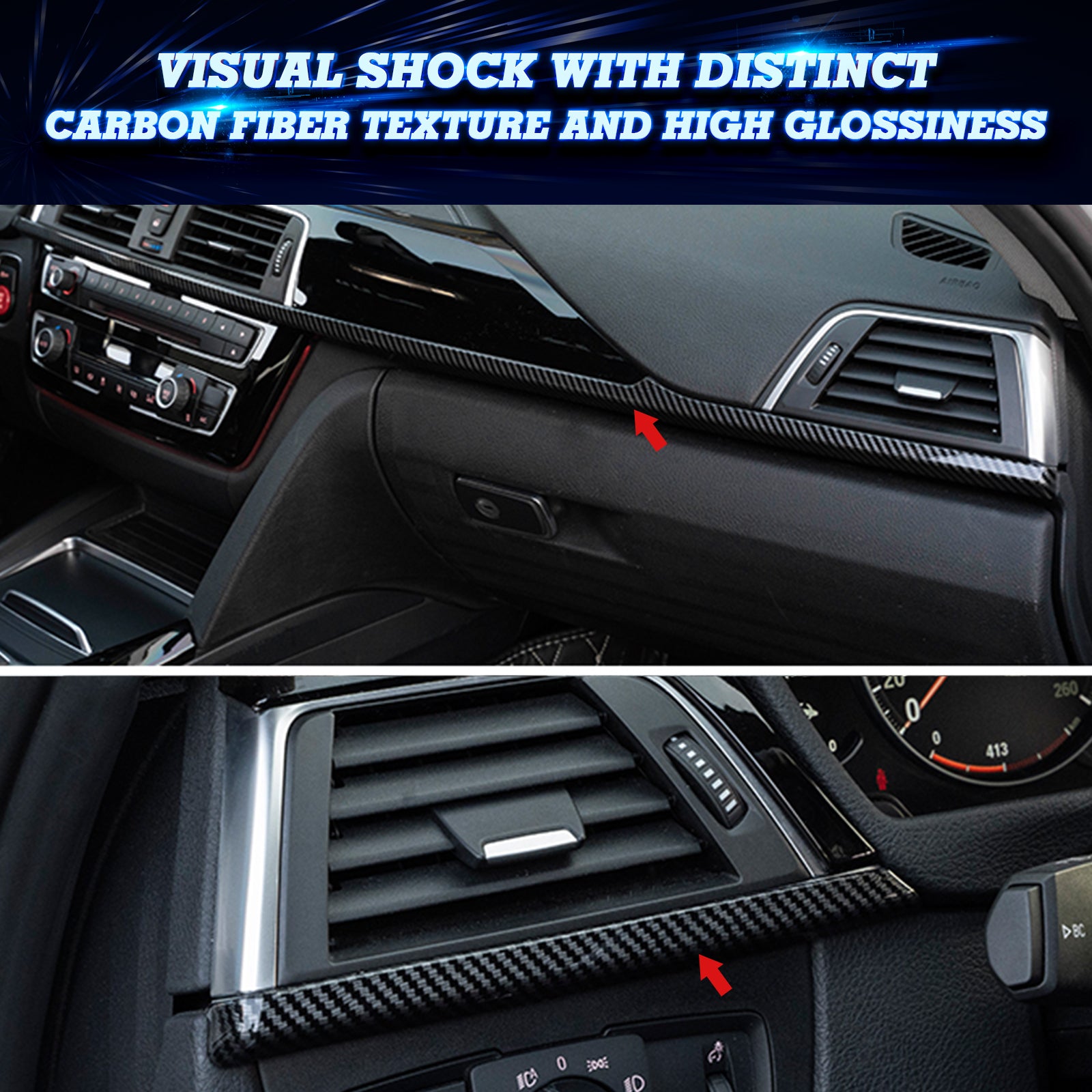 Interior Center Console Dashboard Lower Strip Cover Trim, Carbon