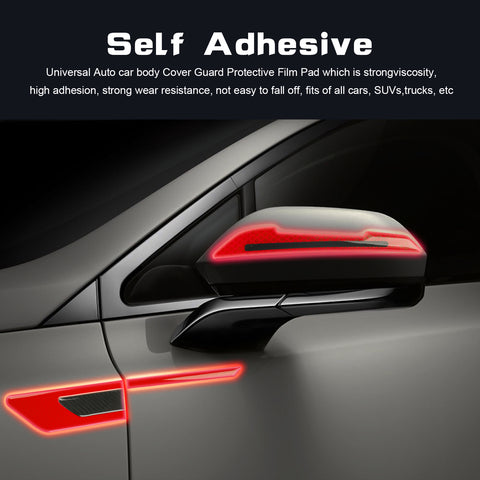 Car Side Door Marker Rearview Mirror Edge Protector Guard Cover Sticker Set, Carbon Fiber Pattern w/ Reflective Safety Strip (Red)