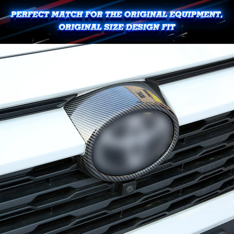 Set Carbon Fiber Style Exterior Front Grille Stripe Logo Ring Headlight Eyelid Accessories Cover Trim Combo Kit, Compatible with Toyota Rav4 2019-2024