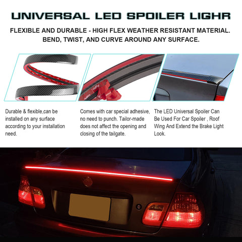 Carbon Fiber PU Rear Roof Trunk Tail Spoiler Wing Lip Tail Signal Brake Light Universal