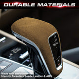 Brown Alcantara Suede ABS Gear Shift Knob Cover Trim For Porsche Cayenne 2018-21