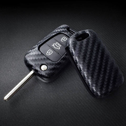 Carbon Fiber Pattern Remote Key Fob Cover Full Protection Key Case Holder for Hyundai Kia K2 K5 Flip Folding Smart Key