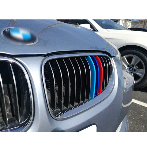 1 Set M-colored Kidney Grille Insert Trim TRI Color Sport Stripe Clip for BMW 3 Series E92 E93 LCI 2010-2013 (13 Beam bars)