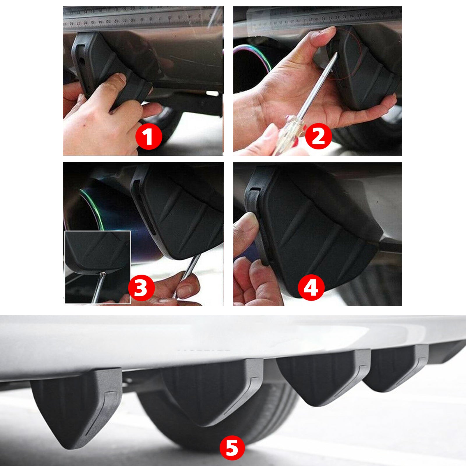 Xotic Tech 4pcs Car Rear Lower Bumper Wing Lip Diffuser Splitter Spoiler  Shark Fins Carbon Fiber Style Universal Fit