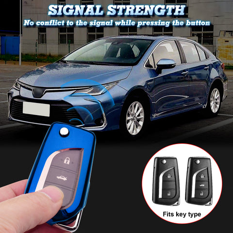 1X Blue Shockproof Flip Key Fob Cover Case For Toyota Corolla Yaris 2/3/4 Button