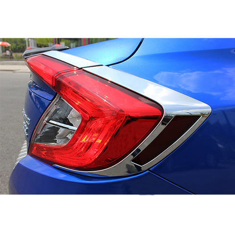 4x Sporty Racing Carbon Fiber Style / Styling ABS Chrome Rear Light Cover Trim for Honda Civic 2016-2019 Sedan Only