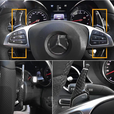 One Set Real Pure Carbon Fiber 3D Steering Wheel DSG Paddle Shifter Extension Direct Fit 2015-up Mercedes Benz C E CLA GLA GLC W205 W213 X205 W117 X156