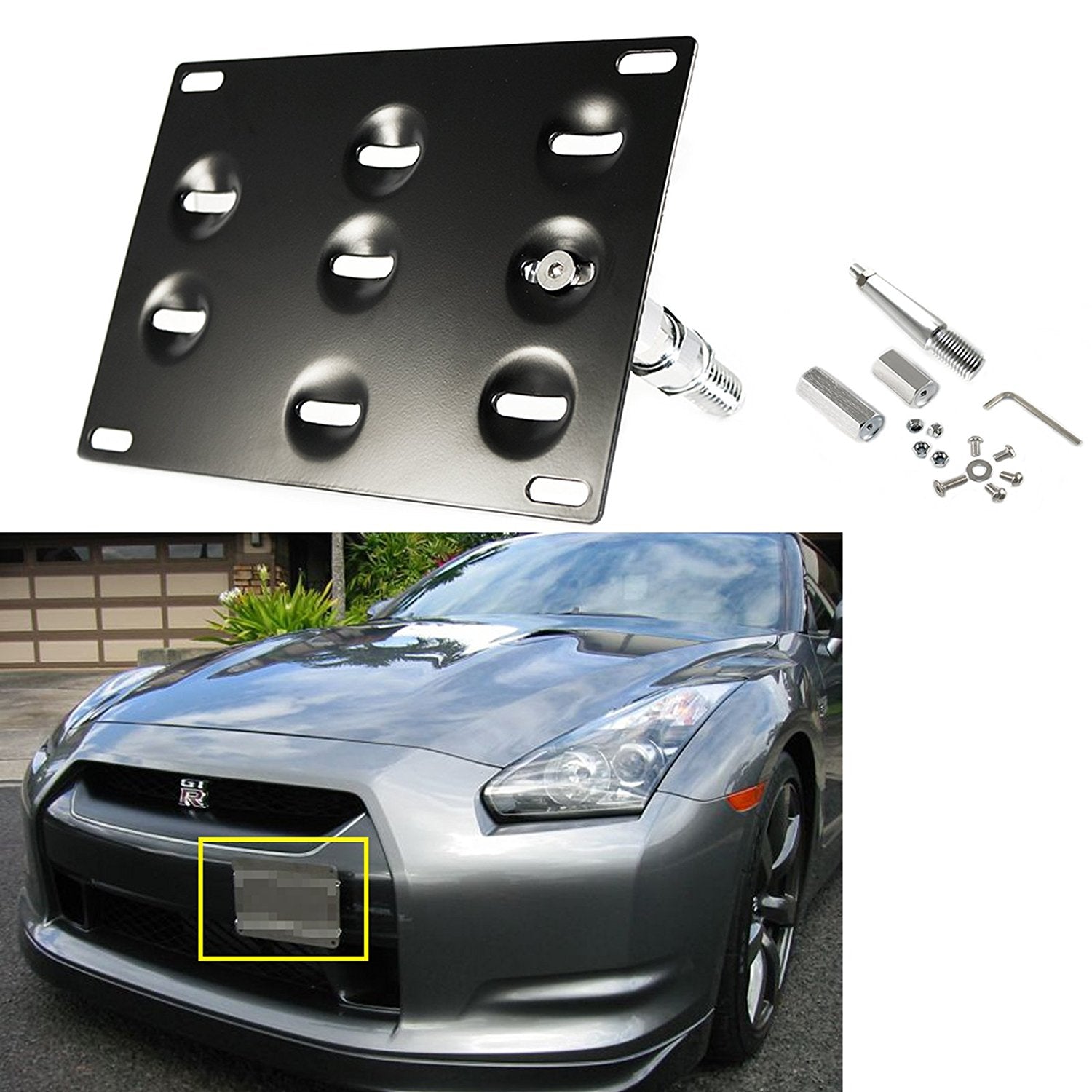 1 Set Front Tow Hook License Plate Bumper Mounting Bracket Fit Nissan