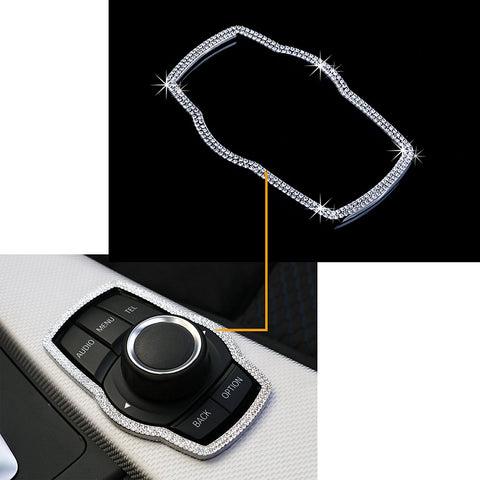 1 Piece Perfect Fit 3D Rhinestone Diamond Interior Multi-media Button Cover Decoration Trim for BMW 1 3 4 5 7 Series X1 X3 X4 X5 X6