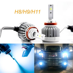 2pcs H8 H9 H11 Ice Blue 8000K COB LED Headlight Bulbs Conversion Kit For High/Low Beam Daytime Running Lights