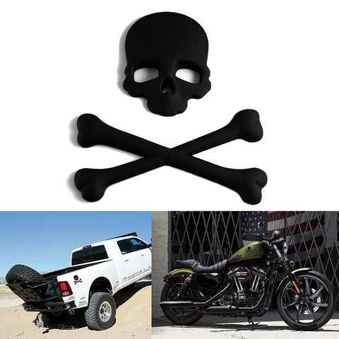Cross Bones Skull Skeleton Matte Black Metal 3D Emblem Badge Sticker Decal For Car, SUV, Truck, Off Road, Motorcycle, Cruise, Boat