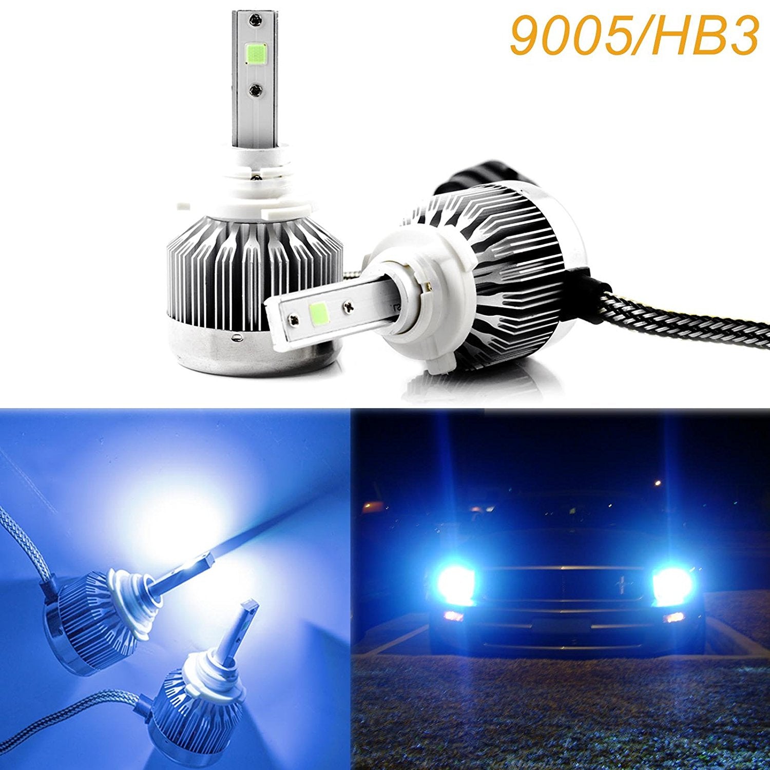C6 COB LED H4 H7 Car Headlights 8000K Ice Blue Bulbs H1 9005 9006
