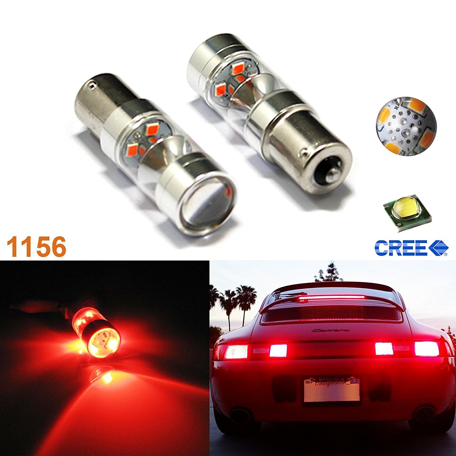 100W CREE 1156 BA15S LED Bulbs Red/Amber for Backup Reverse Lights