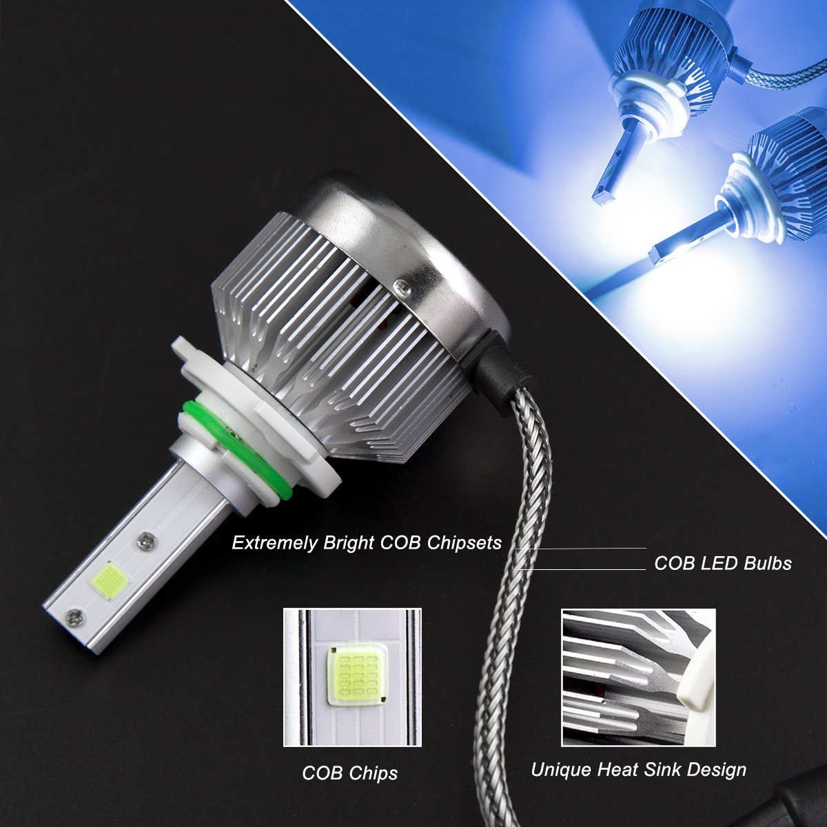 2x 9006 HB4 Ice Blue 8000K COB LED Headlight Bulbs Conversion Kit For
