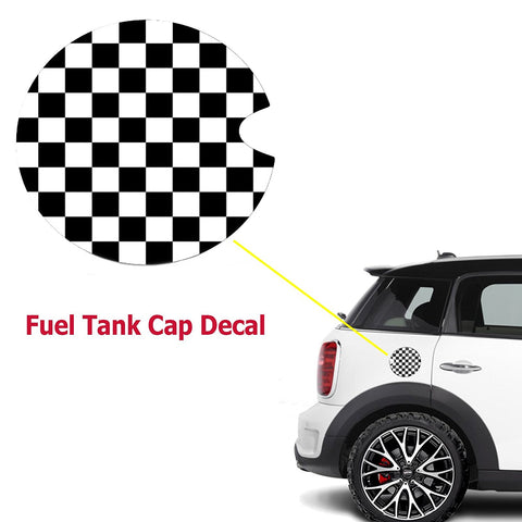 Vinyl Sticker Decal For Mini Cooper Gas Cap Cover Black/White Checkered Union Jack UK Flag