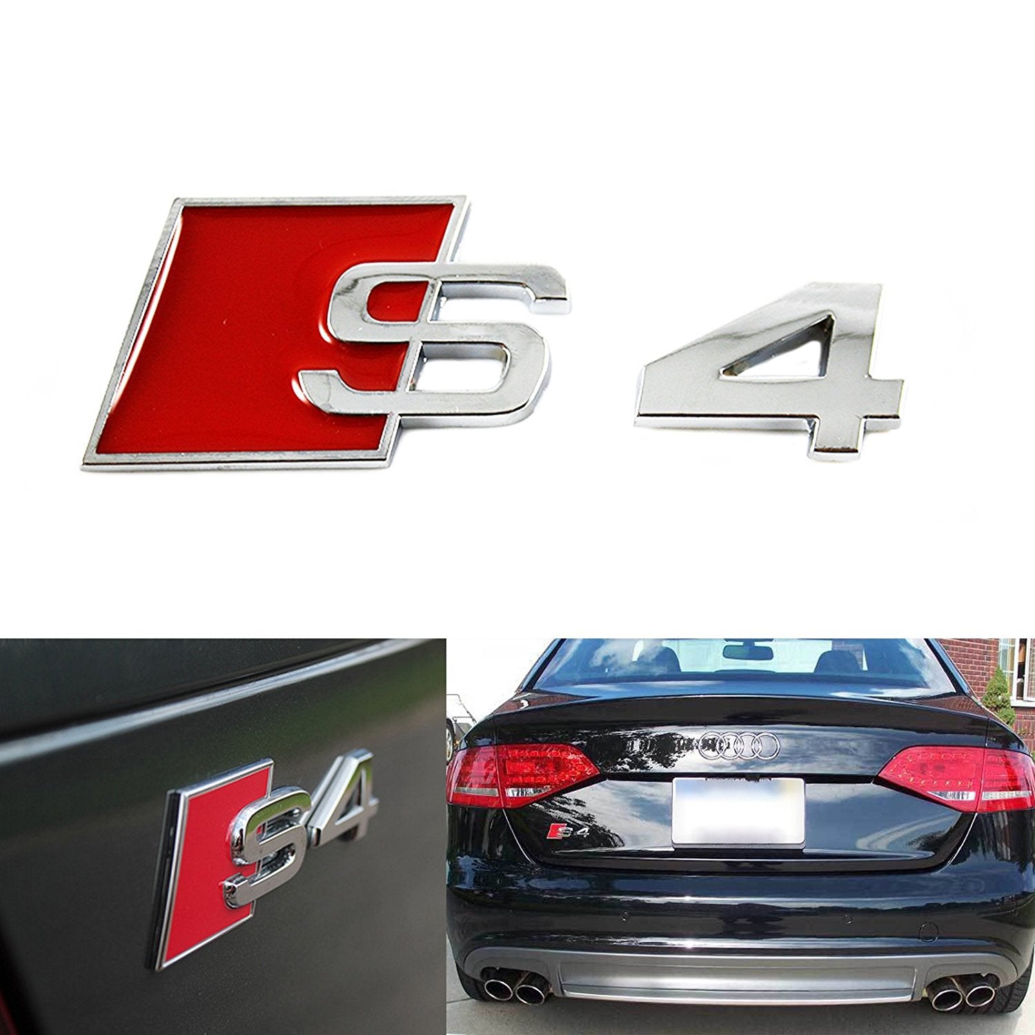 Red S4 Logo Sport Chrome Badge Emblem For Audi S S4 S5 S6 S8 A4 A6