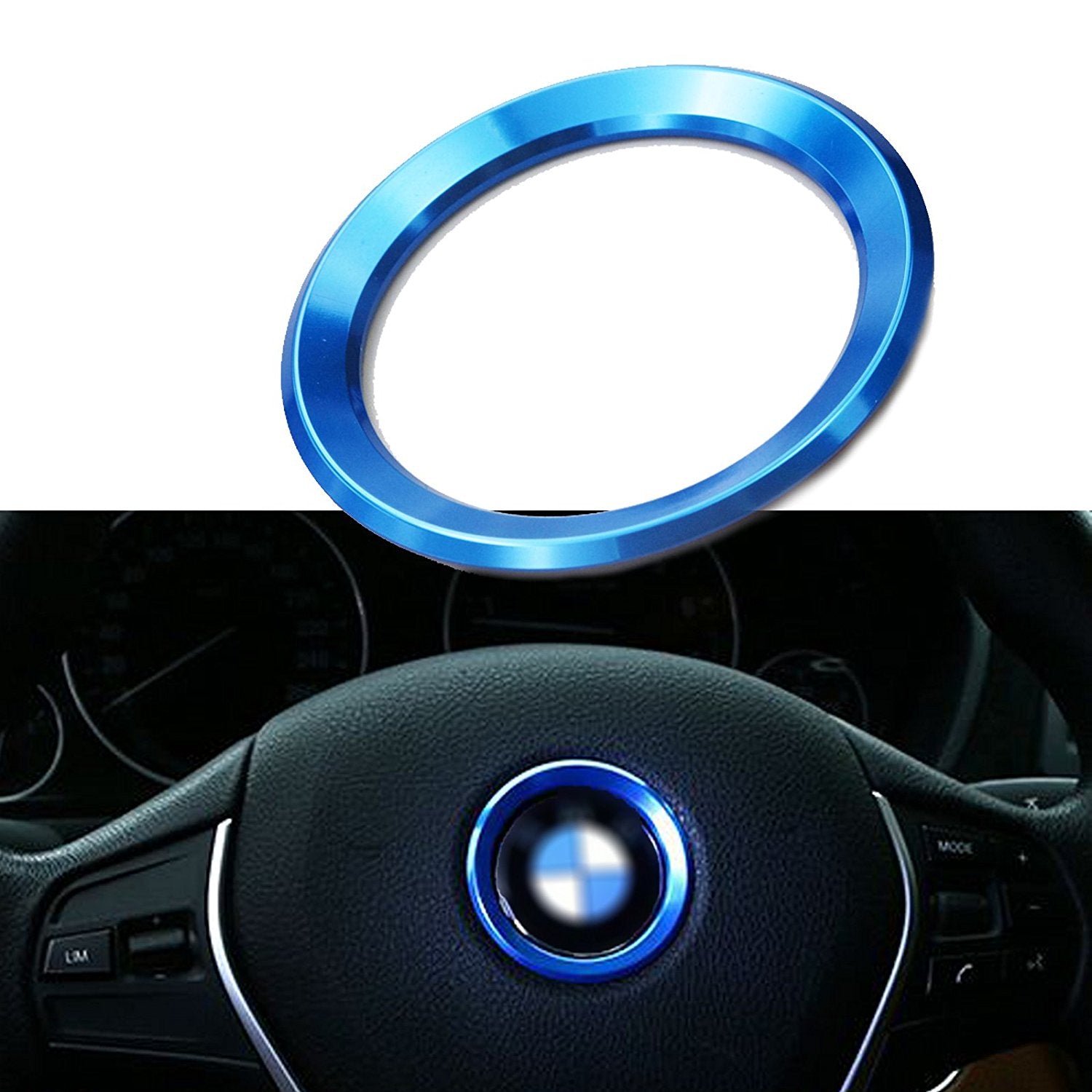 Steering Wheel Center Logo Ring Emblem Blue Trim For 2013-2015 BMW