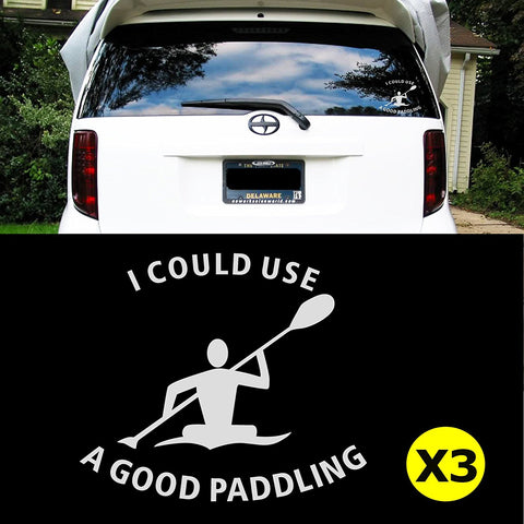 3pcs 6" I COULD USE A GOOD PADDLING Kayak Car Window Die-Cut Graphic Vinyl Decals for SUV Truck Car Bumper, Laptop, Wall, Mirror, Motorcycle