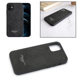 Ultra Slim and Light Sports Style Mustang Logo Alcantara Leather Matte Black Compatible with Apple iPhone 12 Mini Case Cover Protection