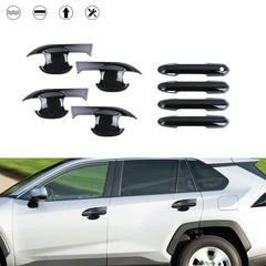 Exterior Door Handle w/ Handle Bowl Cover Trim, Glossy Black, Compatible with Toyota Rav4 2019-2024with Smart Keyhole)