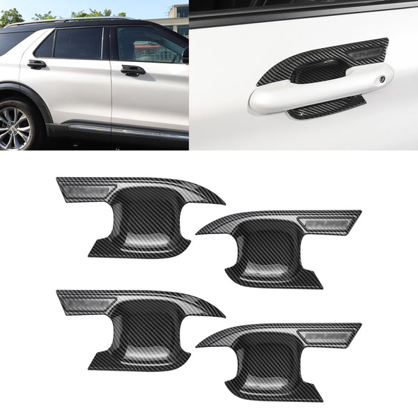 Carbon Fiber ABS Exterior Door Handle Bowl Cover Trim For Ford