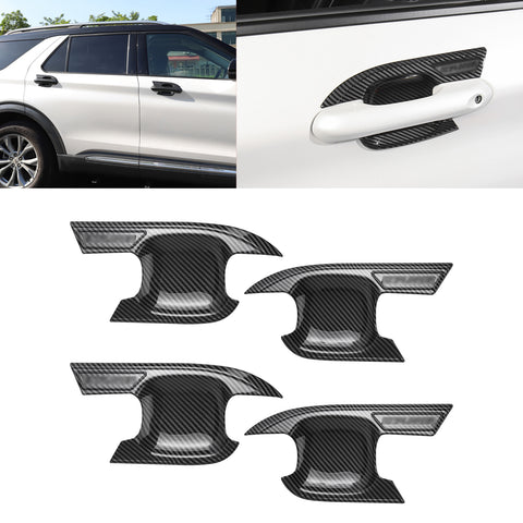 Carbon Fiber ABS Exterior Door Handle Bowl Cover Trim For Ford Explorer 2020-23