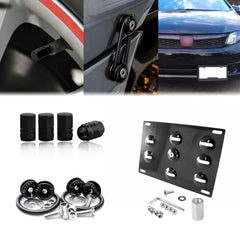 Tow Hook License Plate + Air Valve Cap + Release Fastener For Honda Fit Acura