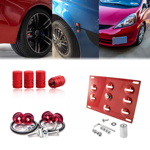 Set Tow Hook License Plate + Wheel Air Valve + Release Fastener For Honda Acura