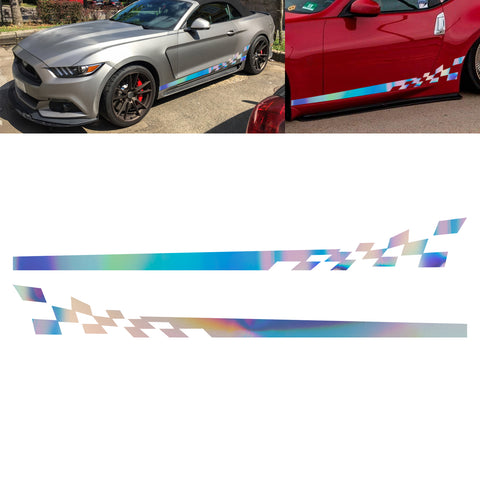 78" NEO Reflective Car Door Body Side Door Vinyl Stripe Graphic Decal Sticker Colorful Checkered Racing Flag Style 2Pcs
