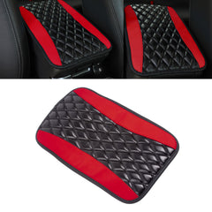 Center Console Armrest Seat Box Cover Pad, Leather Cushion w/Flexible Elastic Band, Universal Accessories for Most Cars, SUV, Truck (Black & Red 12.60"x7.48")