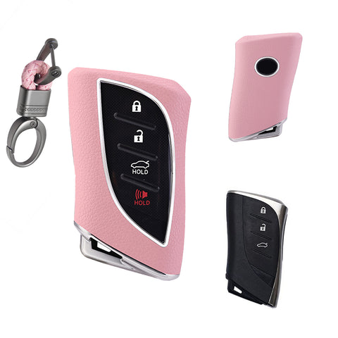 Pink TPU w/Leather Style Full Protect Remote Key Fob Cover w/Keychain For Lexus ES 350 18+