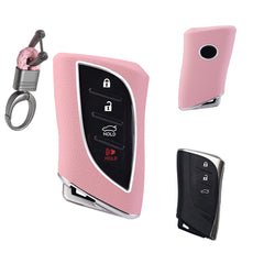 Pink TPU w/Leather Style Full Protect Remote Key Fob Cover w/Keychain For Lexus ES 350 18+