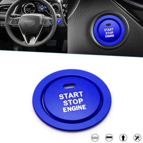 Aluminum Alloy Engine Start/Stop Push Button,Power Ignition Start Stop Button Decoration Trim & Ring Stickers Compatible with Toyota Camry 2018 2019 2020 2021 2022(Blue) -2pcs