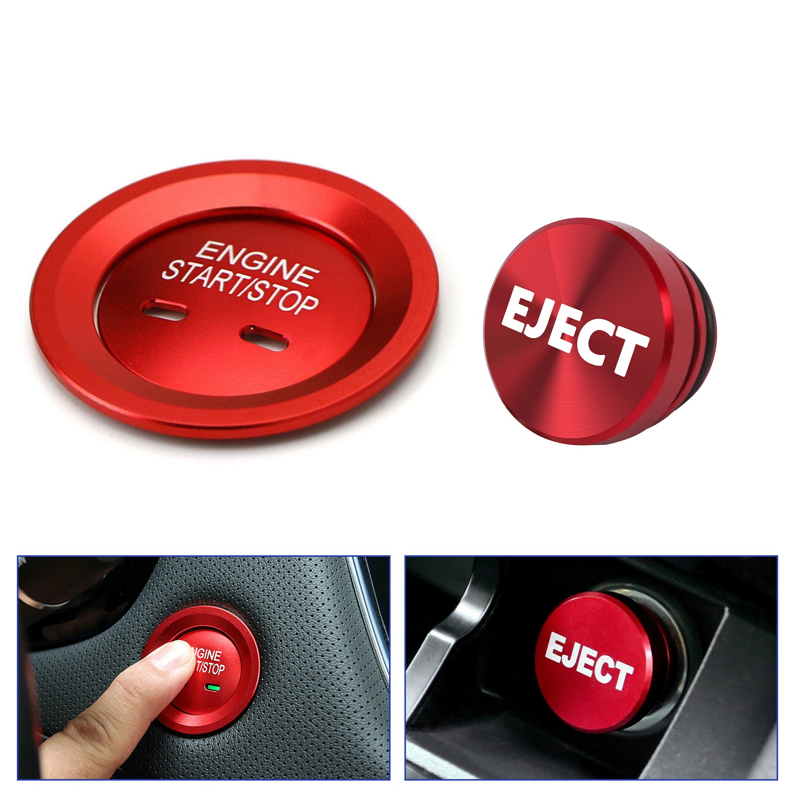Red Engine Start + Cigarette Lighter Eject Button Cover For Chevrolet ...
