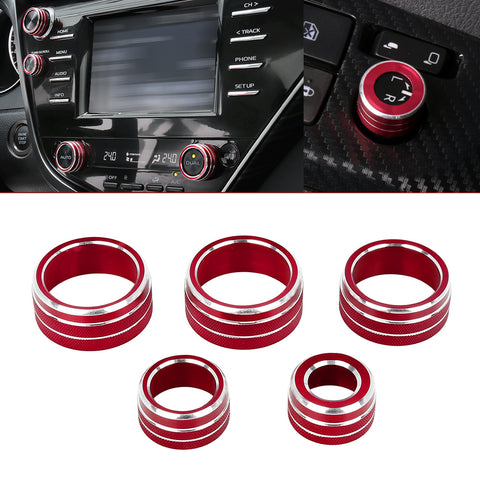 5X Red Console AC Radio Volume Rear Mirror Knob Cover For Toyota Camry 2018-2020