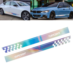 60" NEO Reflective Car Door Body Side Door Vinyl Stripe Graphic Decal Sticker Colorful Checkered Sport Racing Plaid Style 2Pcs