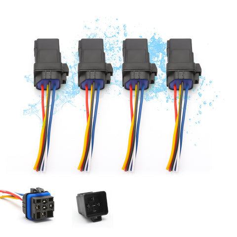 4PC 12V 5-Pin SPDT 30/40 Amp Bosch Style Waterproof Flasher Relay Automotive Marine Harness Socket for Cars Boats