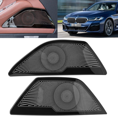 Stainless Steel Bright Black Front Door Audio Sound Speaker Panel Frame Cover Trim For BMW 5 Series 530i 535i 540i 528i 550i F10 2011-2017