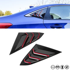 Side Air Vent Window Louver Glossy Black w/Red ABS Cover For Honda Civic 2016-21