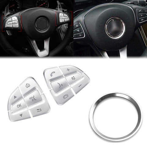 Silver Steering Wheel Button Central Logo Ring Molding Trim For Mercedes C GLC