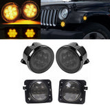 LED Turn Signal + Side Marker Fender Lights Smoked Lens For Jeep Wrangler JK