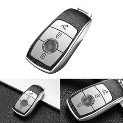 Soft TPU Leather Full Protection Smart Remote Key Fob Cover Case Holder Compatible with Mercedes E S Class 3 Button,Silver